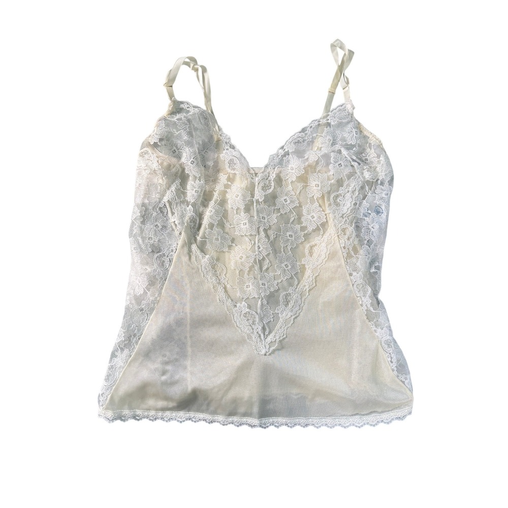 Vintage Undercover Wear Ivory Lace Camisole Tank Top Made in USA Size S 12520